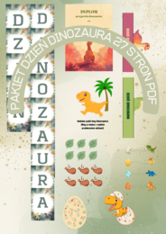 PAKIET DINOZAURA (27 STRON) – Żłobek i Przedszkole: Gry, Zabawy, Opaski, Dekoracje + Dyplom