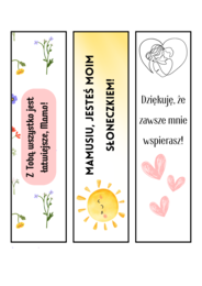 Zakładki na Dzień Matki – 24 gotowe wzory do druku 🌸Piękny i szybki prezent dla mamy od dziecka/dwustronne-miejsce na imię ucznia