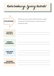 Karta badacza "Zwierzę Australii".  Łańcuch pokarmowy Wielkiej Rafy Koralowej.  Przystosowania do życia w suszy. [GEOGRAFIA]