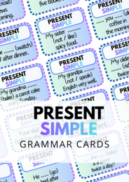 Present Simple - 120 Grammar Cards - uzupełnianie luk -  zestaw kart - karty - gramatyka - klasa 4, 5, 6  - egzamin ósmoklasisty - powtórka