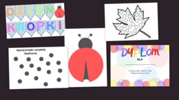 Dzień kropki napis, dwie kart pracy, dyplom