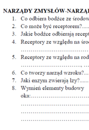 Receptory, narząd wzroku - karta pracy