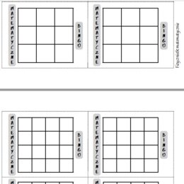 Puste szablony do gry w matematyczne Bingo (3x3 oraz 4x4).