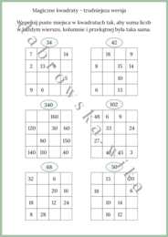 Magiczne kwadraty - trudniejsza wersja