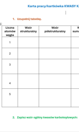 Kartkówka/karta pracy KWASY KARBOKSYLOWE