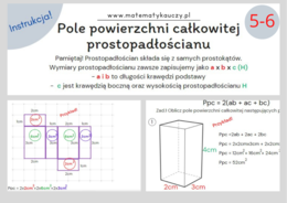 Pole powierzchni całkowitej prostopadłościanu Ppc / Karty pracy PDF kl. 5-6 + ROZWIĄZANIA KROK PO KROKU