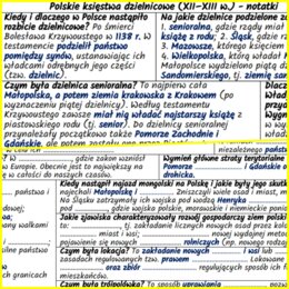 Polskie księstwa dzielnicowe (XII–XIII w.) – notatki i karta pracy