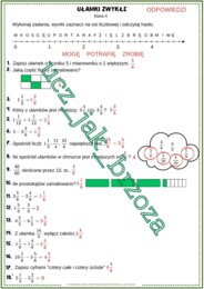 Ułamki zwykłe, powtórzenie w klasie 4, karta pracy z hasłem