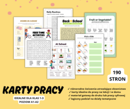 KARTY PRACY ANGIELSKI, POZIOM A1-A2, SZKOŁA PODSTAWOWA KLASY 1-3, SŁÓWKA