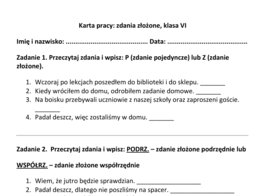 Powtórzeniowa karta pracy ze składni zdania złożonego dla kl. VI