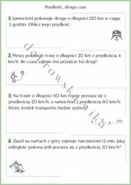 Prędkość, droga, czas - karta pracy