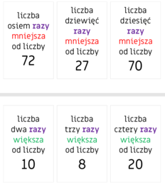 36 fiszek powtórzeniowych do E8 - porównywanie różnicowe i ilorazowe