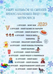 PAKIET MATERIAŁÓW NA GRUDZIEŃ WEDŁUG KALENDARZA ŚWIĄT I DNI NIETYPOWYCH