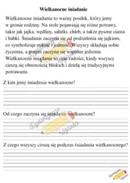 Czytanie ze zrozumieniem klasa 1. WIELKANOC. Teksty: Pisanki- wielkanocne jajka, Wielkanoc- czas radości, Wielkanocne kwiaty, Wielkanocne śniadanie, Wielkanocny koszyczek, Zajączek wielkanocny.
