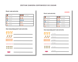 Karta Pracy, Części ciała, Body Parts, Liczba mnoga i Zaimki He/ She oraz zworty has got/ hasn't got/ Has ... got ?