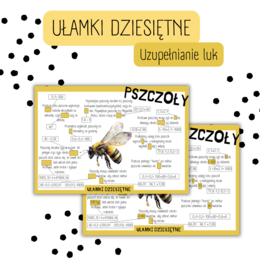 DZIAŁANIA NA UŁAMKACH DZIESIĘTNYCH - uzupełnianie luk - DZIEŃ PSZCZÓŁ