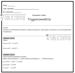 Sprawdzian z trygonometrii z rozwiązaniami