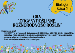 Biologia. Klasa 5. Gra edukacyjna. Organy roślinne. Różnorodność roślin. Korzeń. Łodyga. Liść. Nagonasienne. Okrytonasienne. Karta odpowiedzi. Rysunki.