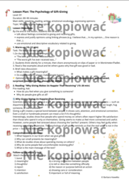 Karta pracy z czytanką The Psychology of Gift-Giving B1 przymiotniki opisujące emocje