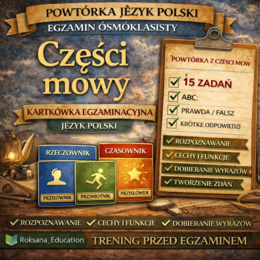 ✏️ Części mowy – kartkówka egzaminacyjna | powtórka przed egzaminem ósmoklasisty (15 zadań)