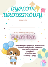 min 25 sztuk słodkich dyplomów urodzinowych - do samodzielnego uzupełnienia PDF