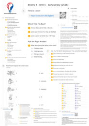 Brainy 4 - Unit 5 - karta pracy