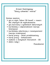 "Stary człowiek i morze" - kompletny pakiet: dwie gry karciane, (odwrócona) kartkówka, dwie karty pracy i garść pomysłów