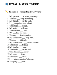 Past Simple dział 1 - was/were Klasa 5