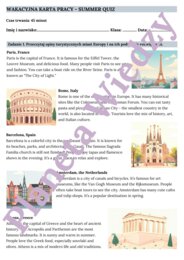 🌞WAKACYJNY QUIZ - MIASTA EUROPEJSKIE🌞 KARTA PRACY – SUMMER HOLIDAY – KLASY 4-8 SZKOŁY PODSTAWOWEJ- PODSTAWOWE FAKTY O TURYSTYCZNYCH MIASTACH/ ATRAKCJACH, TEKSTY I QUIZ WIEDZY - RZYM, BARCELONA, PARYŻ, AMSTERDAM, ATENY, PRAWDA/FAŁSZ, DYSKUSJA W PARACH + O