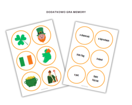 Saint Patrick Vocabulary Worksheet Set - Dzień Świętego Patryka - zestaw kart pracy ze słownictwem i tradycjami, dopasowanie, quiz, wykreślanka, czytanie ze zrozumieniem, dodatkowo karty do gry w memory