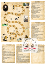 Gra planszowa "Życie i twórczość Adama Mickiewicza", grywalizacja, "Reduta Ordona", "Śmierć Pułkownika", "Dziady cz. II", "Świtezianka", "Pan Tadeusz", egzamin ósmoklasisty, lektury obowiązkowe