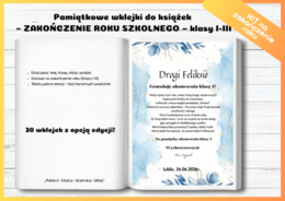 Pamiątkowe wklejki do książek – Zakończenie roku szkolnego (klasy I–III) | 30 wzorów | edytowalne