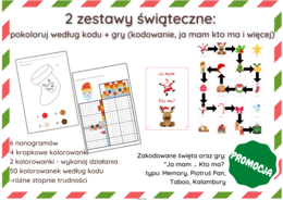 2 zestawy świąteczne: pokoloruj według kodu + gry (kodowanie, ja mam kto ma i więcej) PROCMOJA 12 zł
