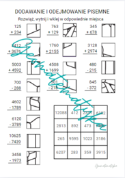 Dodawanie i odejmowanie pisemne – matematyczna układanka (kolorowanka)
