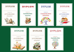 DYPLOM za czytelnictwo - dyplomy - CZYTELNIK ROKU - biblioteka - 14 wersji - zakończenie roku szkolnego