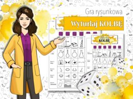 Klasa 1,2,3,4,5,6,7,8. Chemia. Gra rysunkowa. Wyturlaj kolbę. Rzuć i rysuj! Bajkowa chemia. Pani Atomówka KIDS.