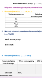Kartkówka/karta pracy wiązania kowalencyjne i jonowe