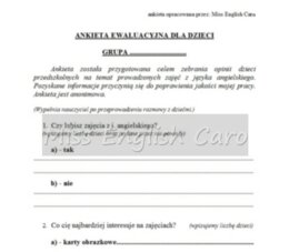 Ankieta ewaluacyjna- j.angielski- skierowana do dzieci