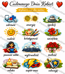 DZIEŃ KOBIET – kolorowanka A4 do druku + kolorowa kartka A4; życzenia na Dzień Kobiet; karta pracy