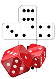 Kostka do gry (4 kolory: biała, niebieska, żółta i różowa) do druku w formacie siatki A4