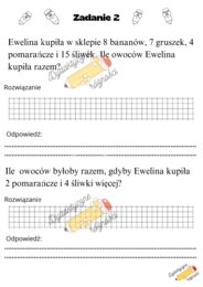 Dodawanie w zakresie 50. Rozbudowane zadania z treścią- 10 kart pracy.