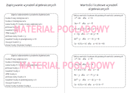 Szybkie karteczki – wyrażenia algebraiczne, sumy algebraiczne, jednomiany, redukcja wyrazów podobnych (karta pracy, kartkówka kl. 6, 7, 8)