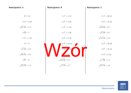 Kwadrat i pierwiastek kwadratowy liczb dziesiętnych | matematyka | 26 kolumn