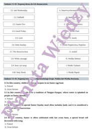 WIELKANOCNA KARTA PRACY- EASTER WORKSHEET_KLASY 4-8: SŁOWNICTWO WIELKANOCNE, ZWYCZJE POLSKIE I BRTYJSKIE, QUIZ O ZWYCZAJACH WIELKANOCNYCH NA ŚWIECIE + ODPOWIEDZI