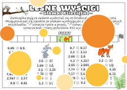 Leśne wyścigi. Porównywanie ułamków dziesiętnych. Ułamki dziesiętne. Klasa 4. Klasa 5. Klasa 6.
