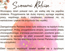 Rodzice - podziękowania, list gratulacyjny, impreza szkolna