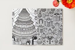 Kolorowanki świąteczne. Pudełka na prezenty. Bałwanek z prezentami. Mikołaj. Choinka. Świąteczny wzór.