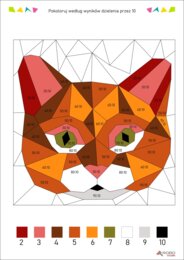 Dzielenie przez 10 - pokoloruj obrazek według wyników dzielenia, dla początkujących