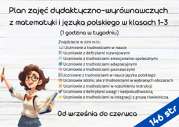 Plan zajęć dydaktyczno-wyrównawczych z matematyki i języka polskiego w klasach 1-3 (1 godzina w tygodniu) - propozycje, inspiracje do wpisów do dziennika.