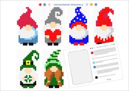 Kodowanki zimowe, świąteczne- ZESTAW 6 szt, Krasnale/skrzaty/gnomy, Święta, Boże Narodzenie, Mikołaj, zima, odkoduj zimę